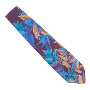 Italianissimo Men Necktie Leaf Pattern Purple Blue Green Tan Size 59x3.5 - NWOT